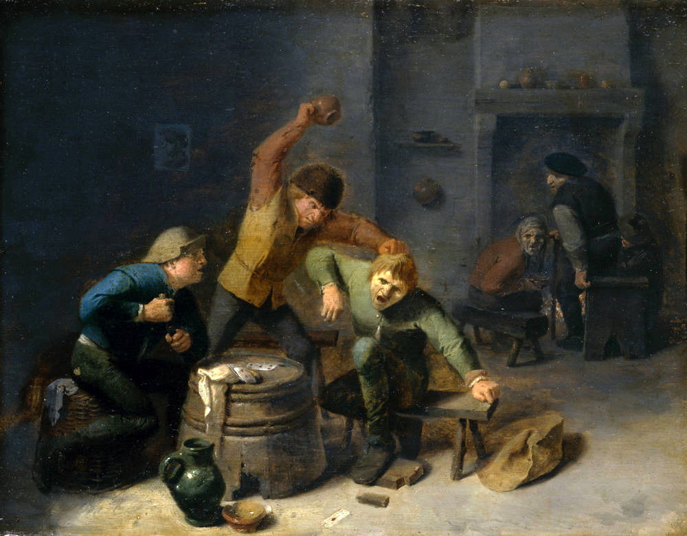 peasants brawling over cards